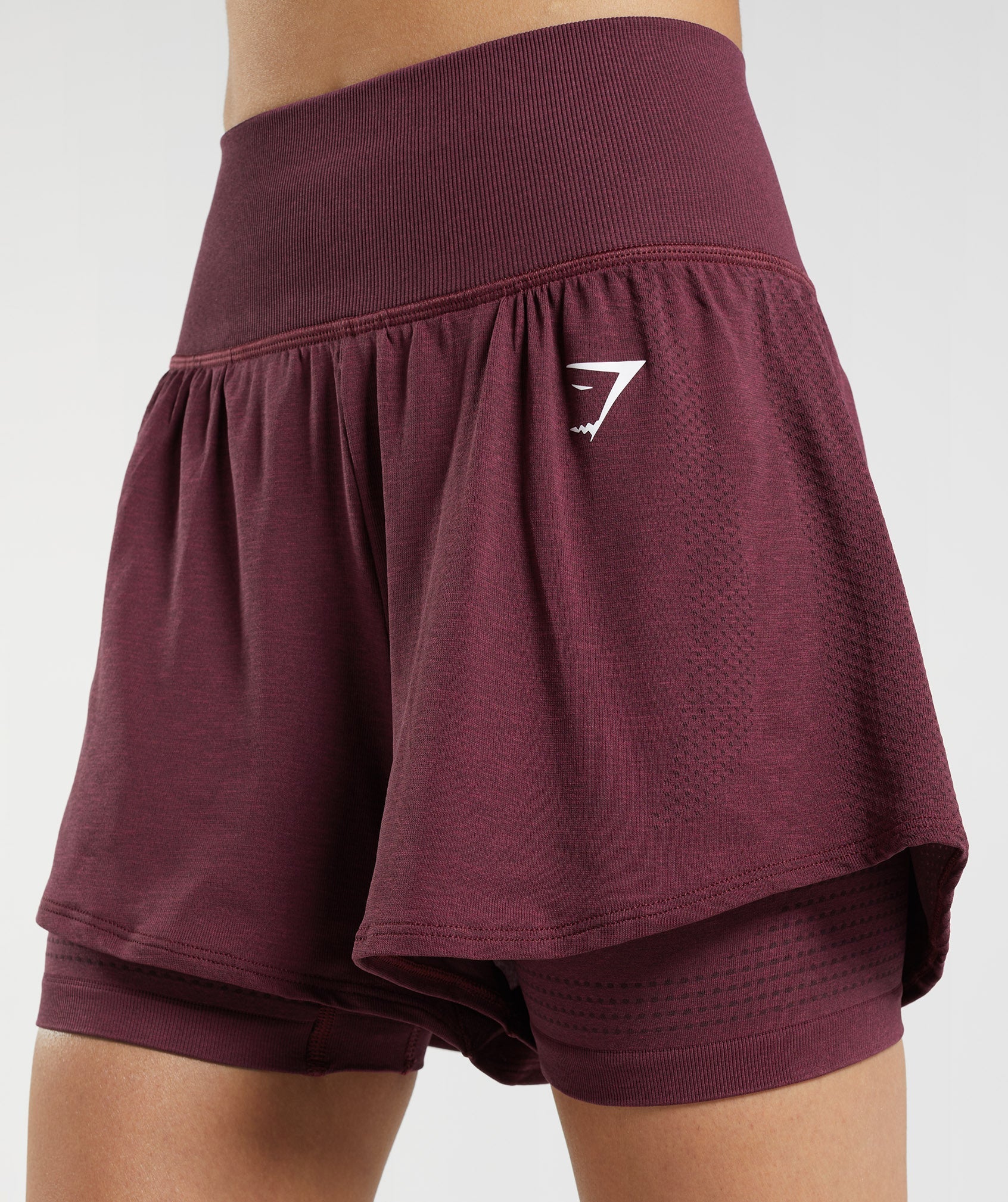 NWOT Gymshark Vital Seamless 2.0 2-IN-1 Shortd Baked Maroon Marl Medium  Sold Out