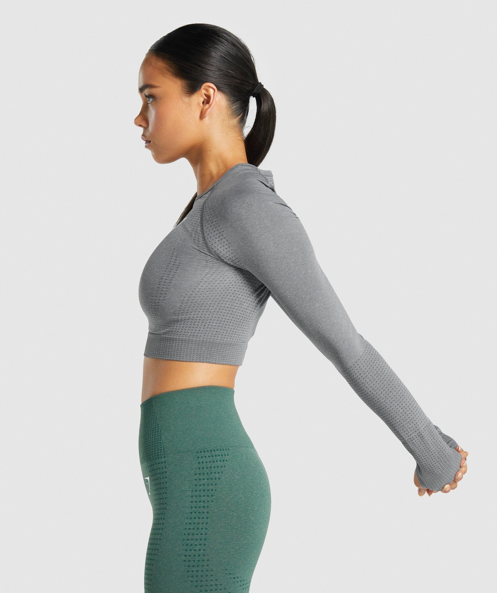 Gymshark Vital Seamless Long Sleeve Crop Khaki Marl, Women's