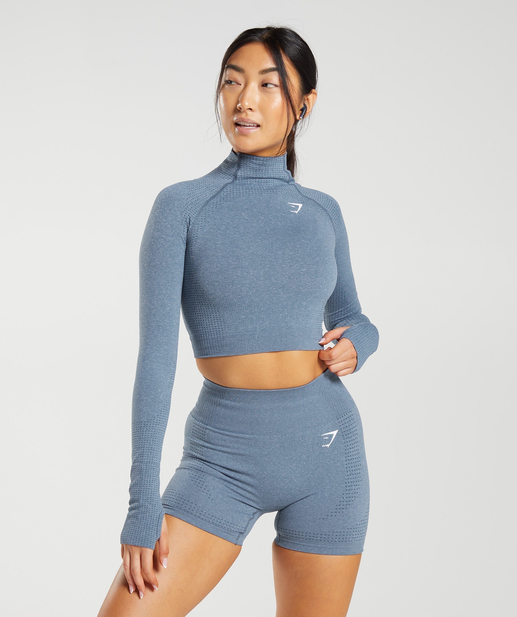 Vital Seamless 2.0 High Neck Midi Top in Evening Blue - view 1