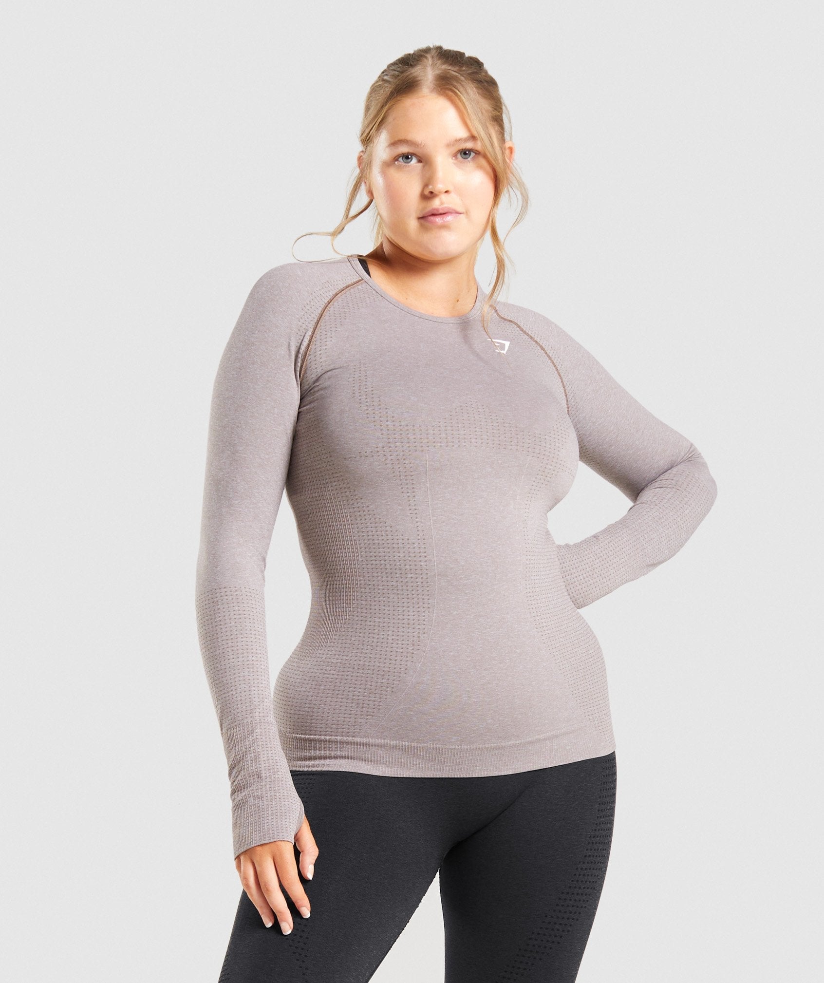 Gymshark Vital Seamless 2.0 Long Sleeve Top - Taupe Marl | Gymshark