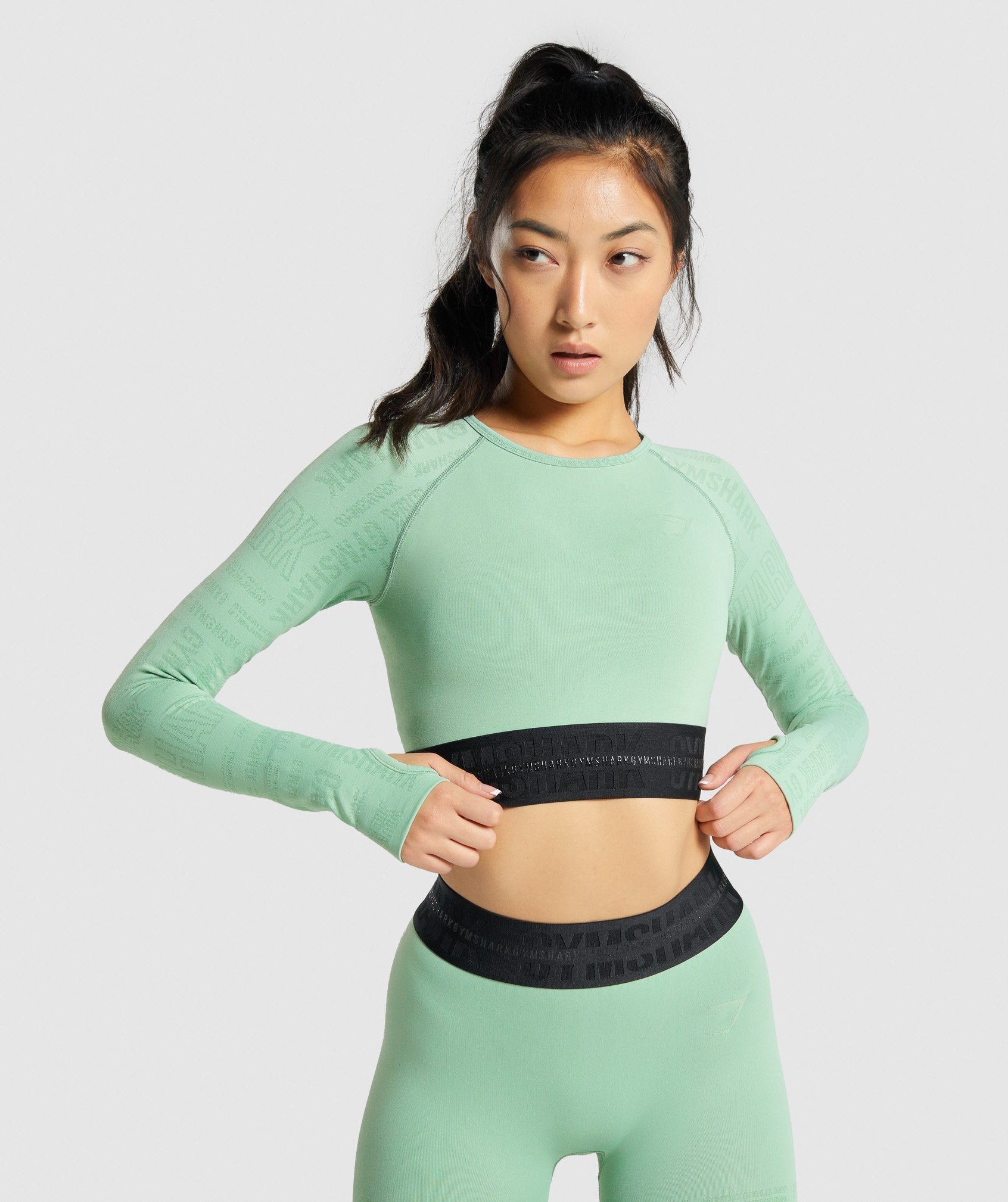 Vision Long Sleeve Crop Top in Green - view 1