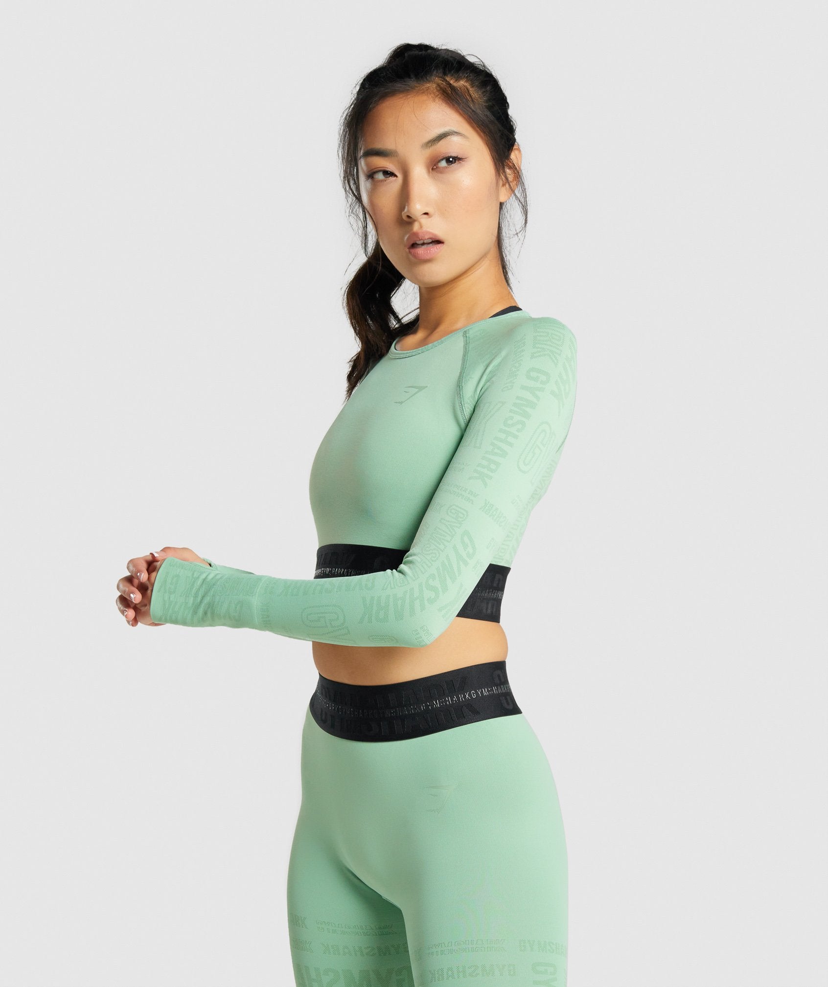 Vision Long Sleeve Crop Top in Green - view 3