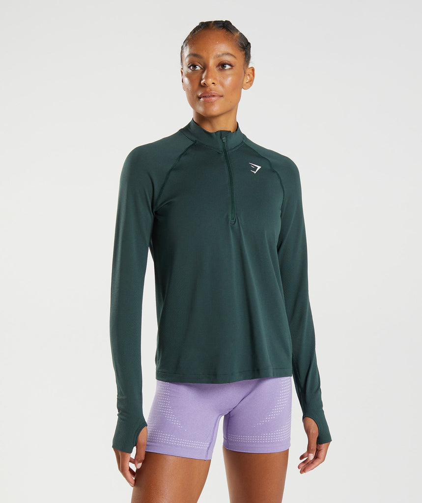 Gymshark Vital Seamless 1/2 Zip - Woodland Green Marl | Gymshark