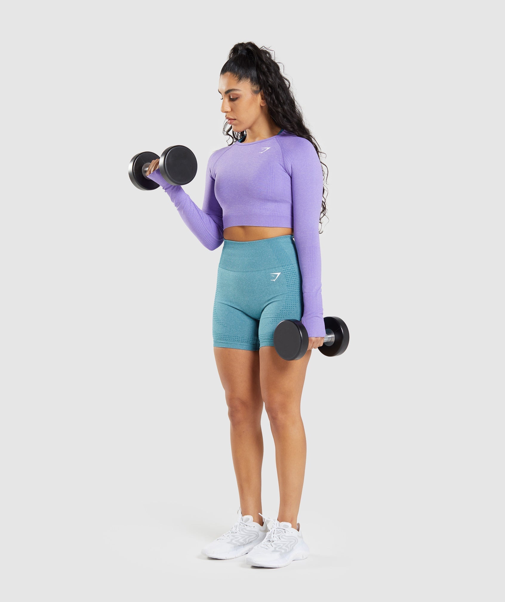 Vital Seamless 2.0 Long Sleeve Crop Top in Bright Purple Marl - view 5