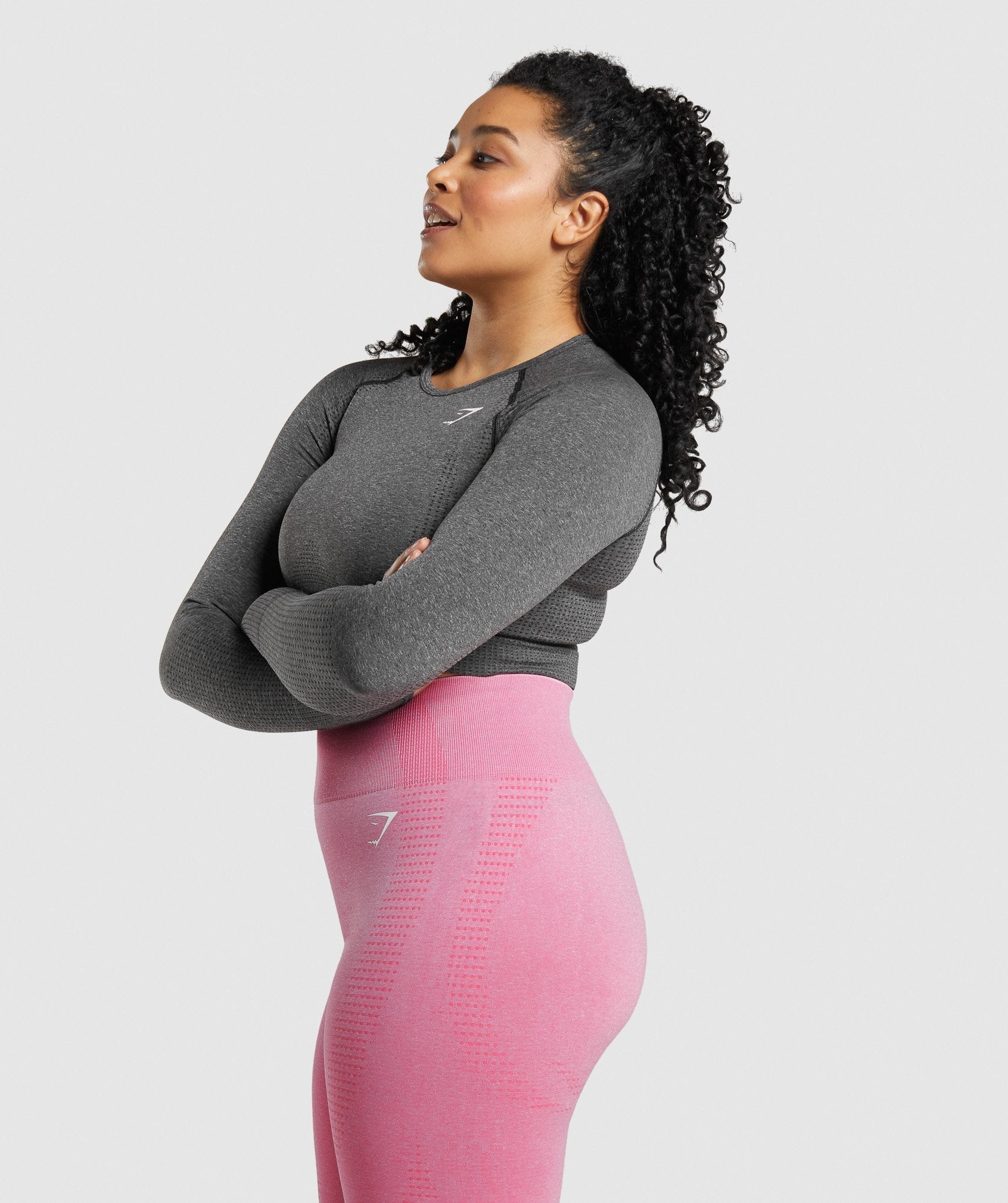 Gymshark, Tops, Gymshark Vital Seamless Long Sleeve Crop Top In Pink Marl  Size Small Thumb Holes