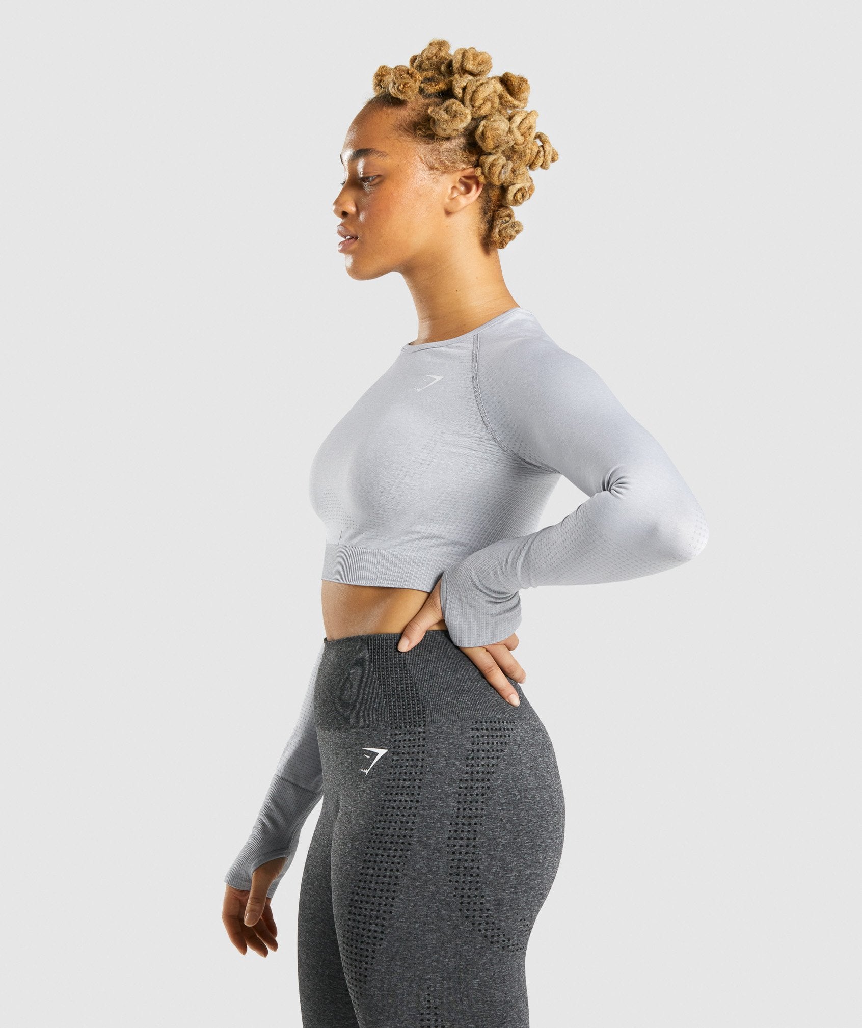 Vital Seamless 2.0 Long Sleeve Crop Top in Light Grey Marl