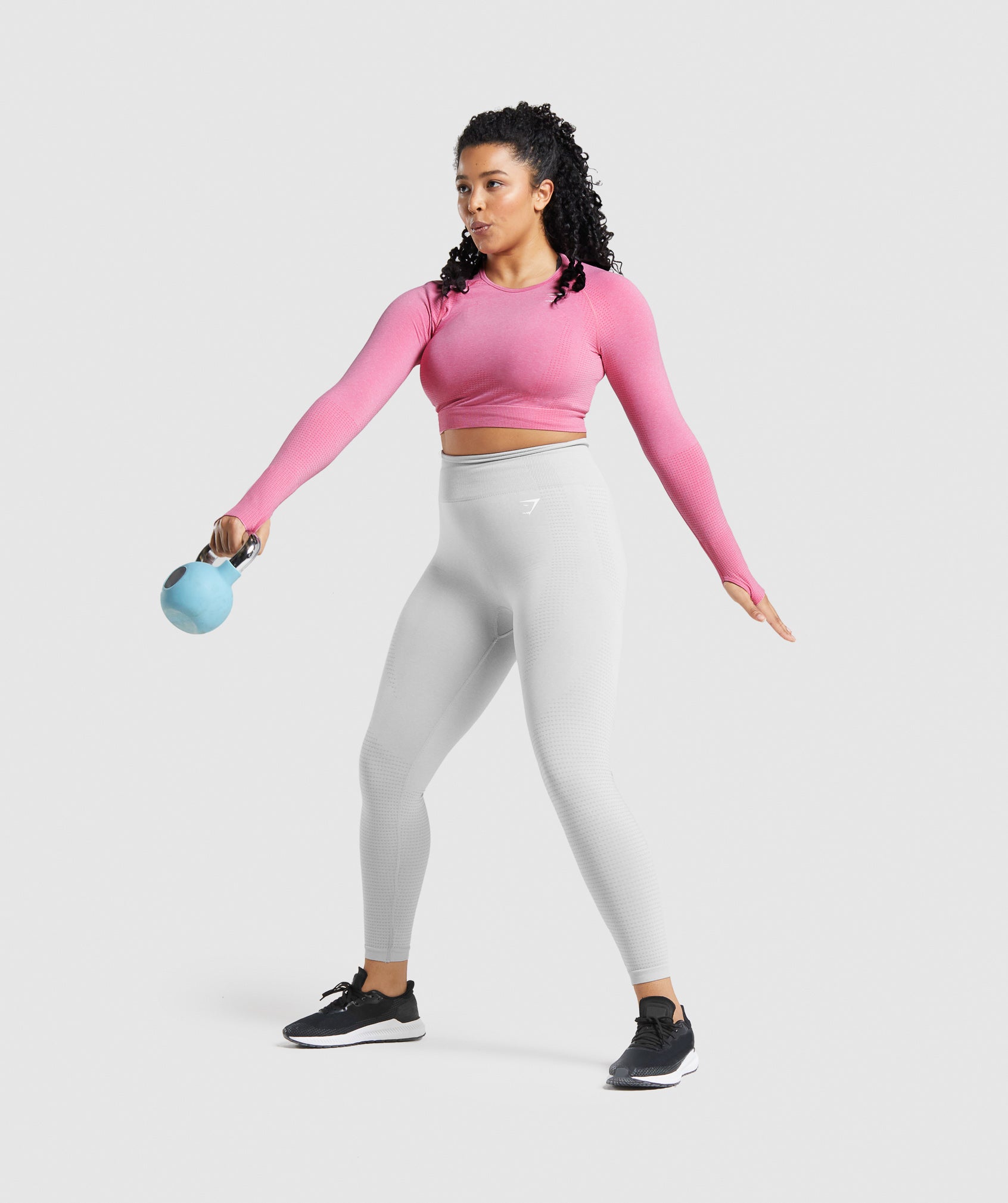 GYMSHARK Crop Top Womens Large Vital 2.0 Long Sleeve Seamless Workout Gym  Gray