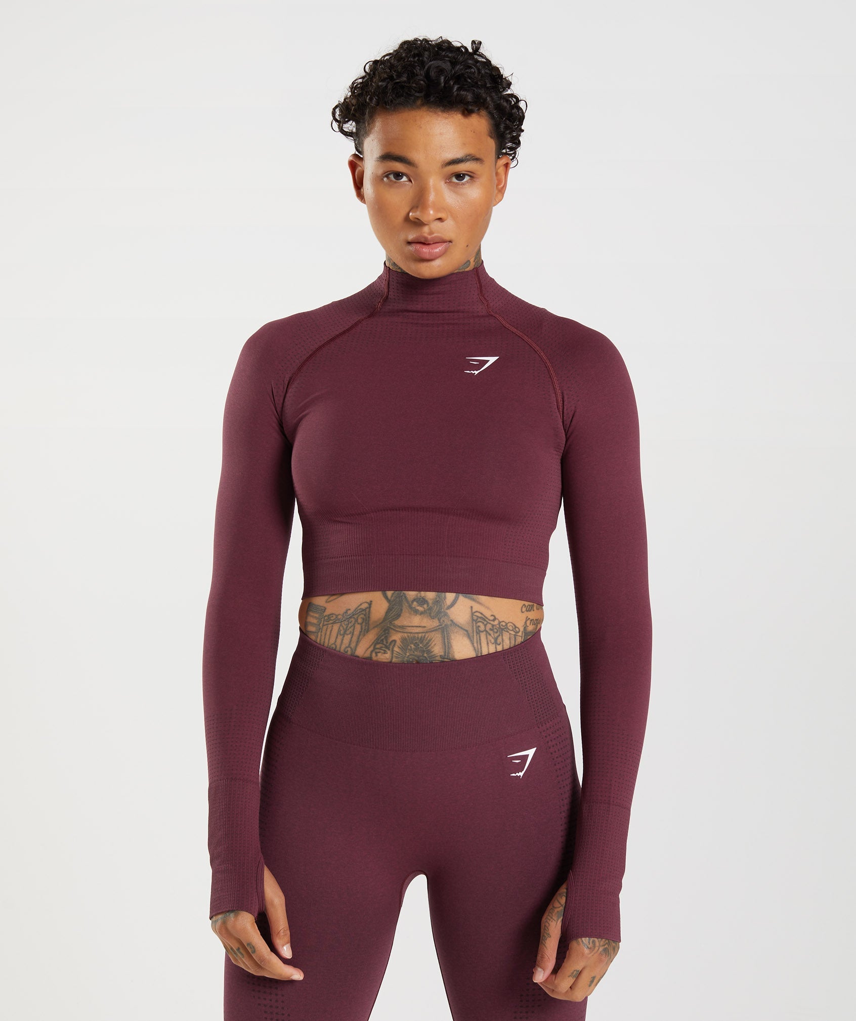 Vital Seamless 2.0 High Neck Midi Top in Baked Maroon Marl - view 1