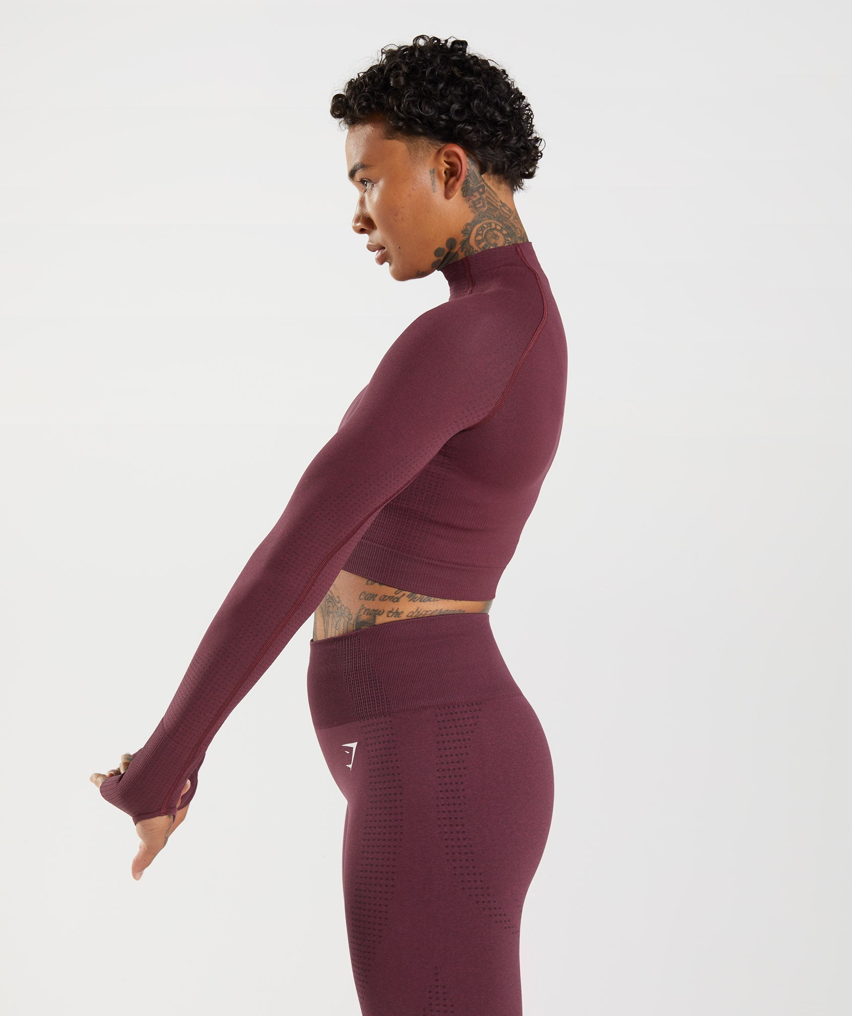 Vital Seamless 2.0 High Neck Midi Top in Baked Maroon Marl - view 3
