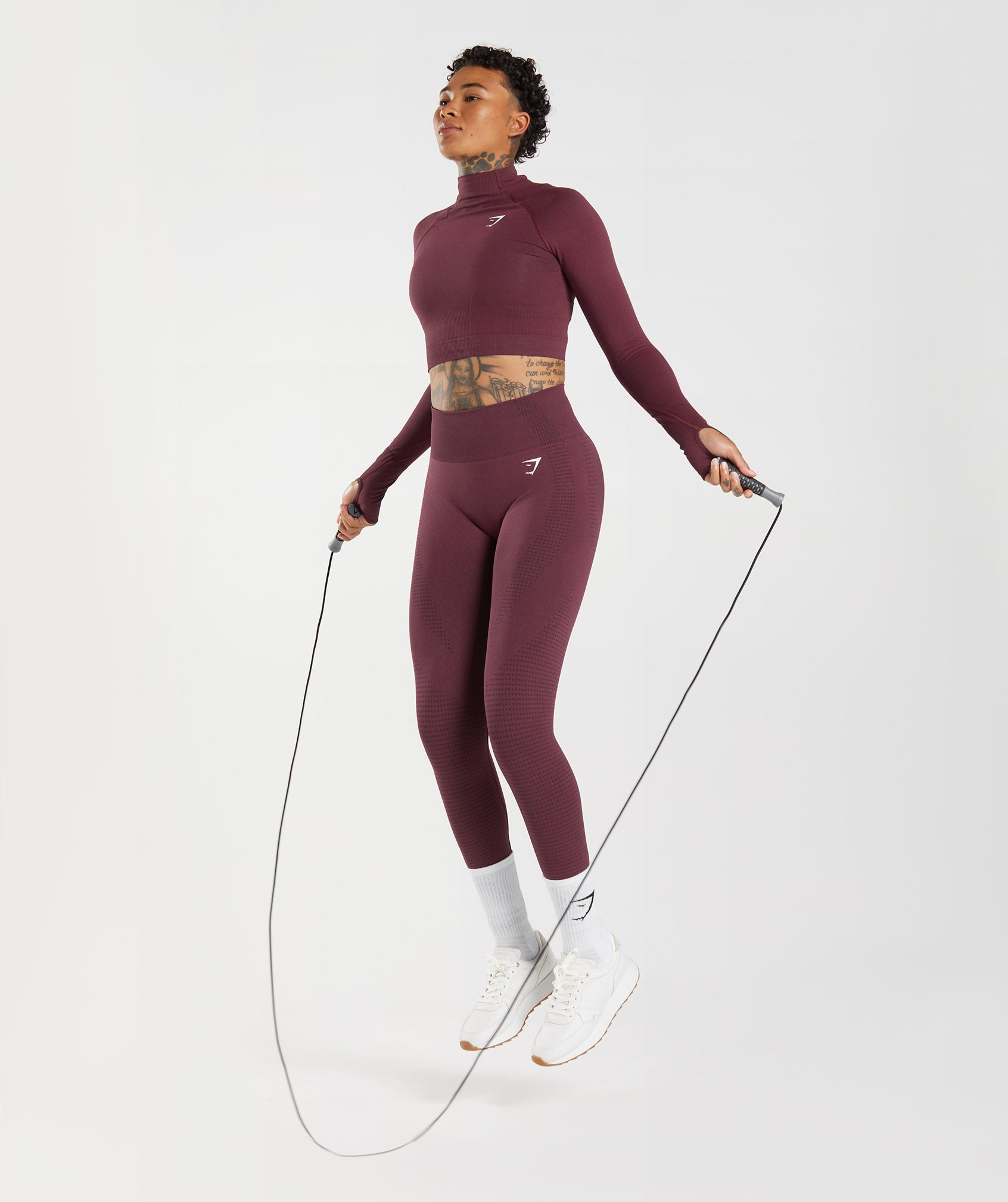 Gymshark Womens Vital Seamless Crop Top Baked Maroon Marl Long Sleeves  Athletic