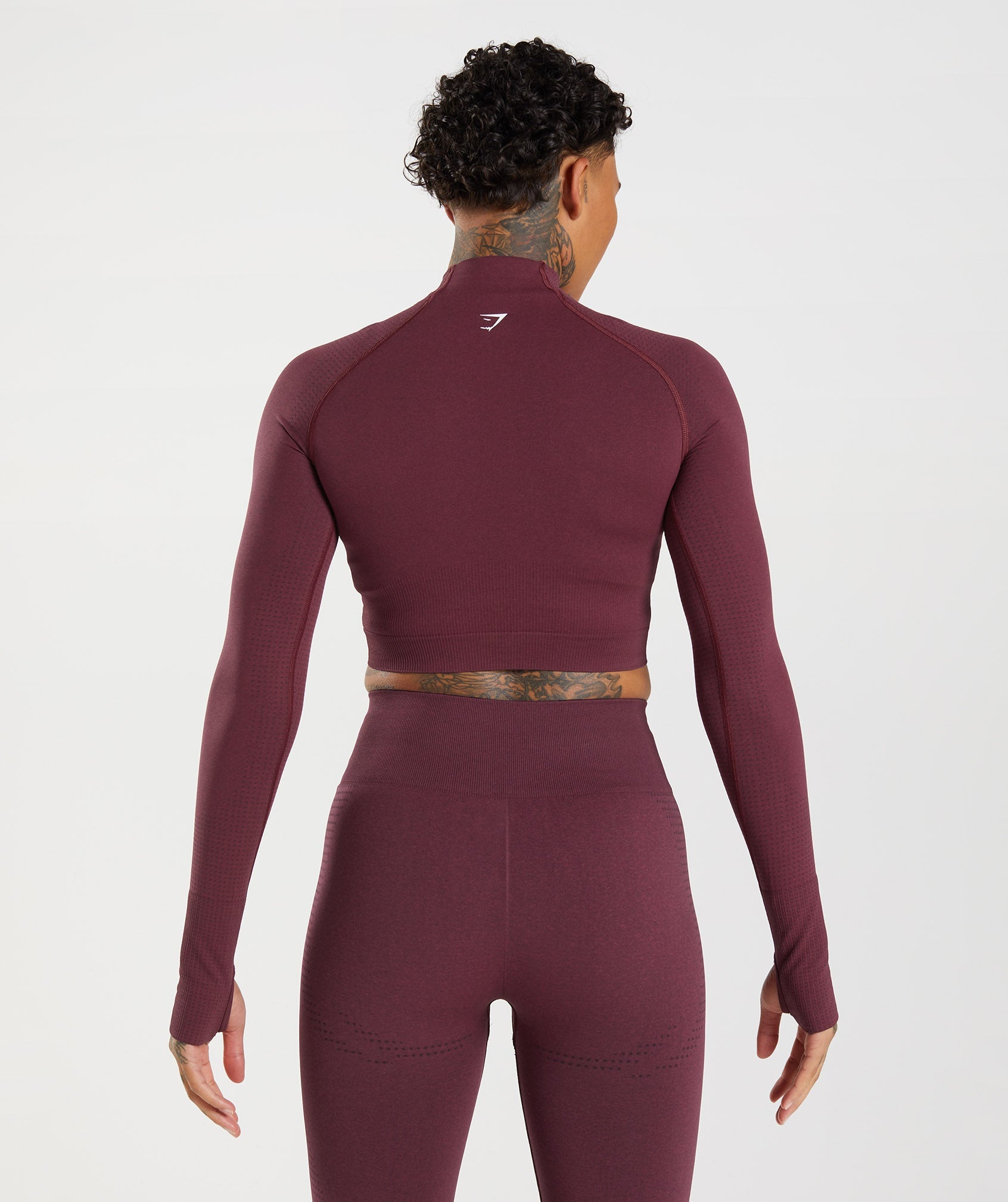 Vital Seamless 2.0 High Neck Midi Top in Baked Maroon Marl - view 2