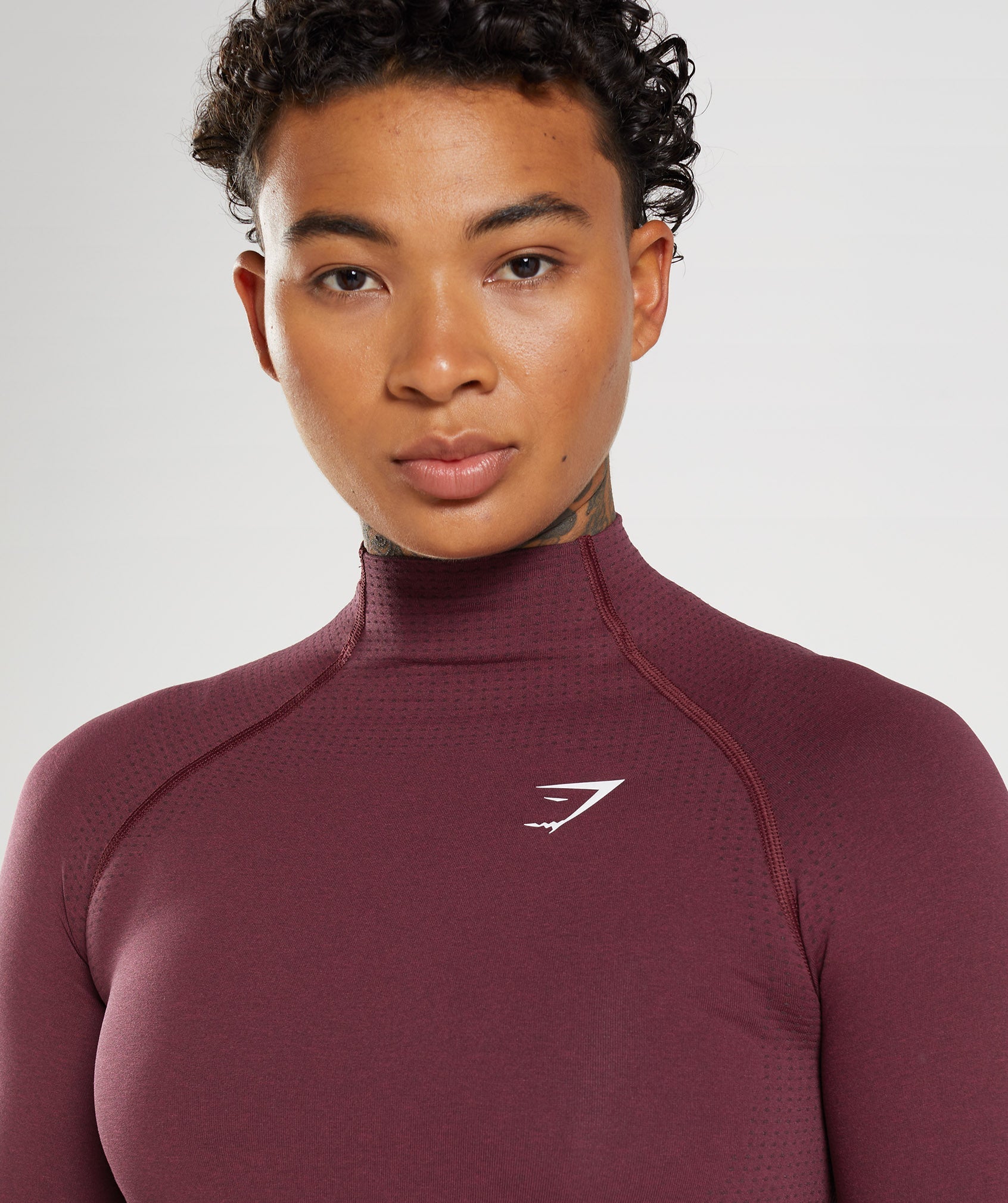 Vital Seamless 2.0 High Neck Midi Top in Baked Maroon Marl - view 5