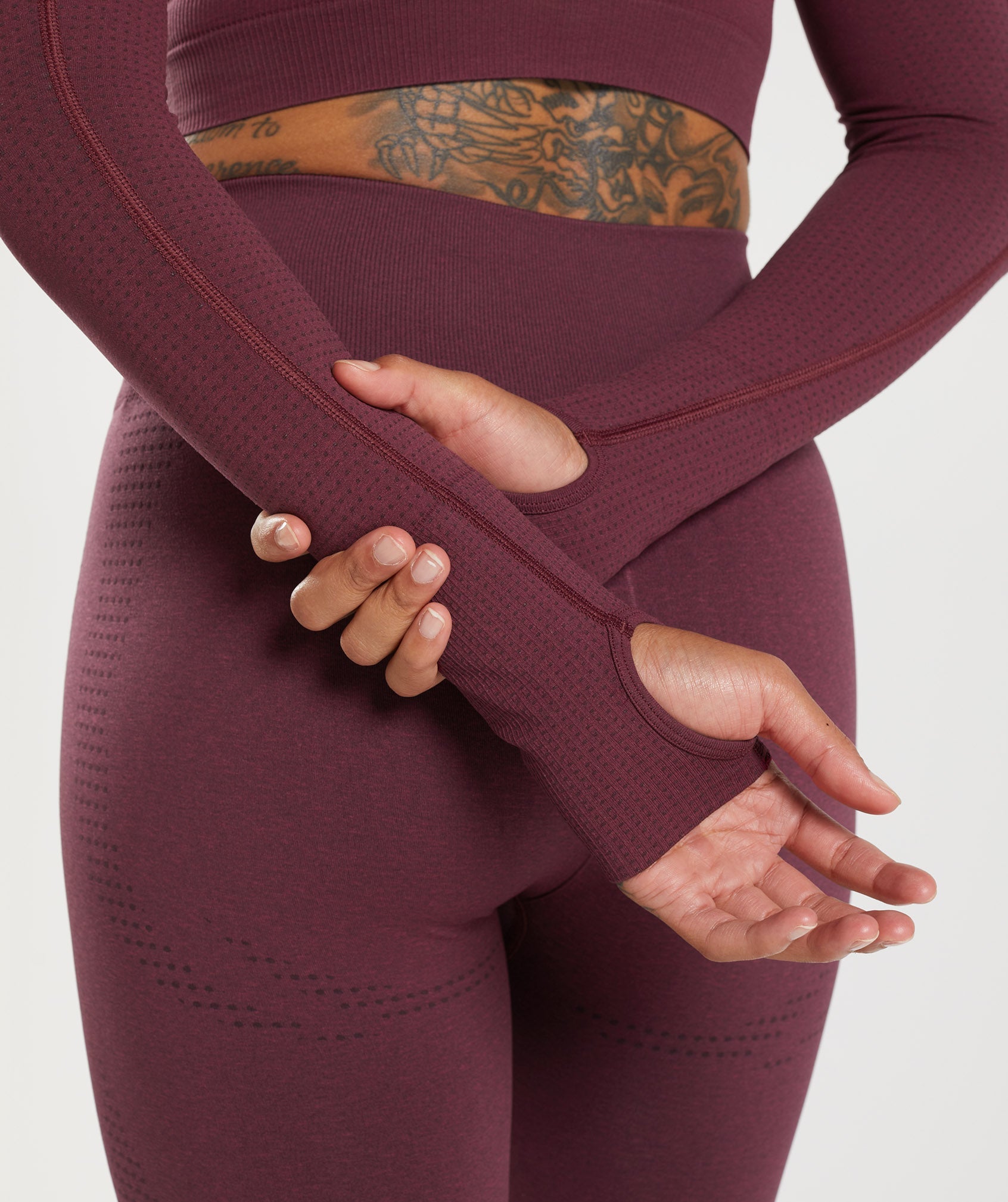 Vital Seamless 2.0 High Neck Midi Top in Baked Maroon Marl - view 6