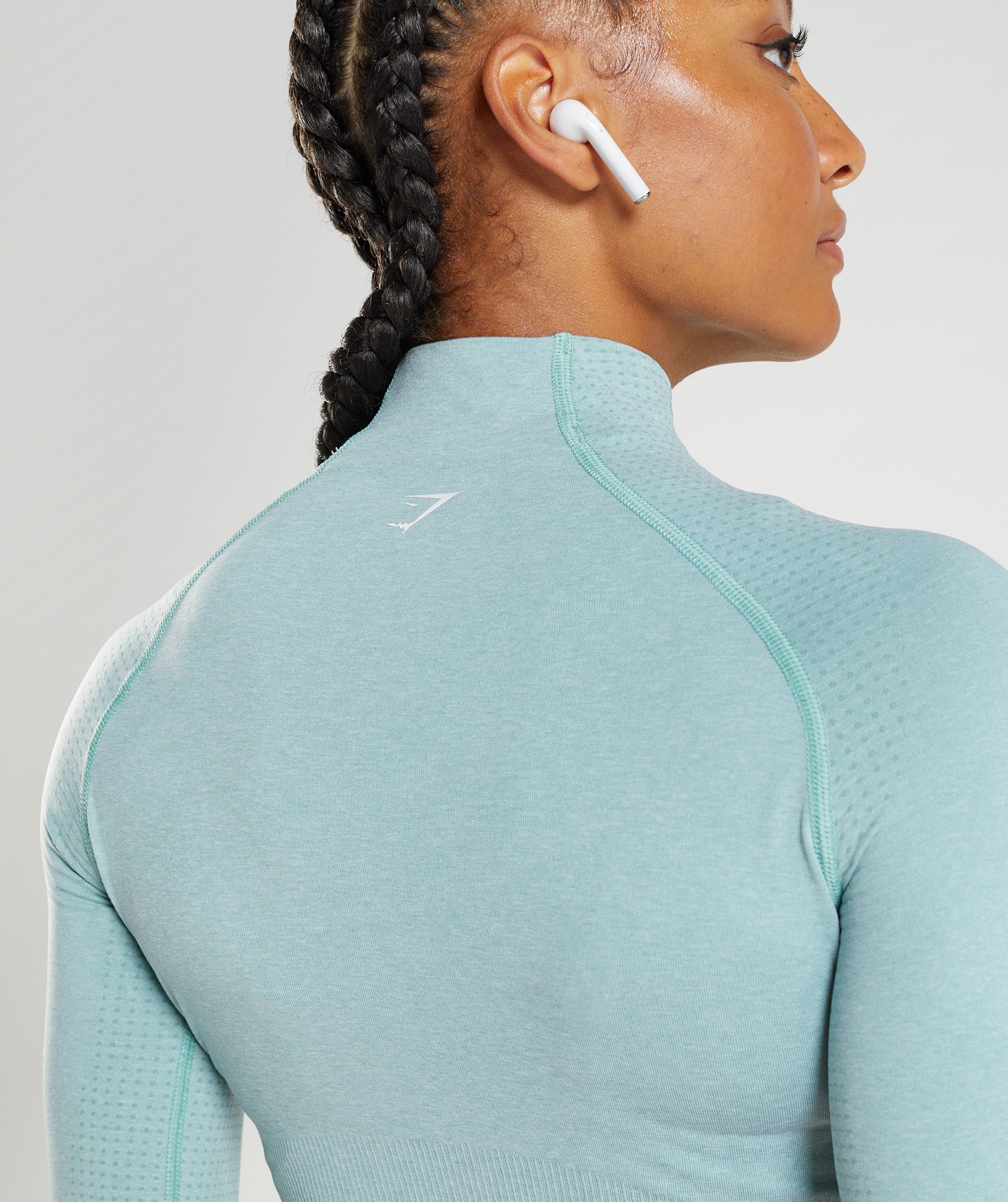 Vital Seamless 2.0 High Neck Midi Top in Pearl Blue Marl - view 6