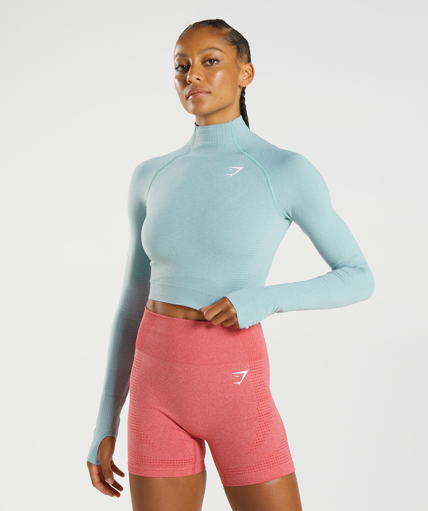 Vital Seamless 2.0 High Neck Midi Top in Pearl Blue Marl is out of stock