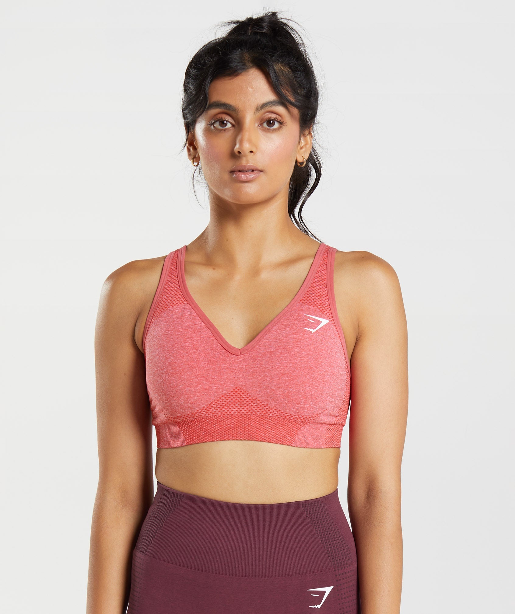 Vital Seamless 2.0 V Neck Sports Bra in Chilli Red Marl - view 1