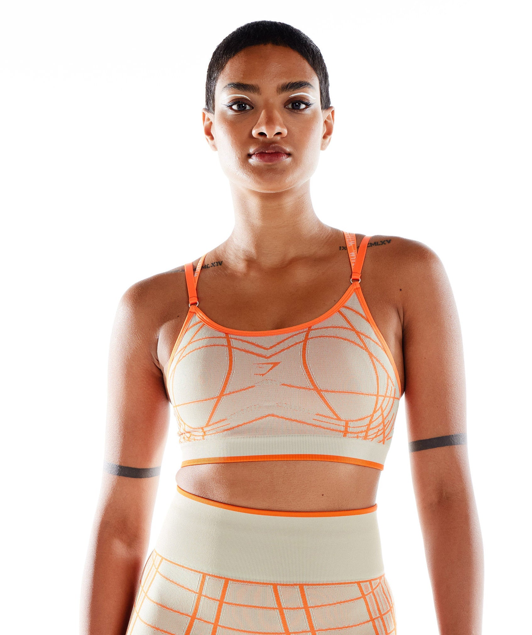 Wtflex Linear Seamless Sports Bra in Pebble Grey/Orange/Coconut White