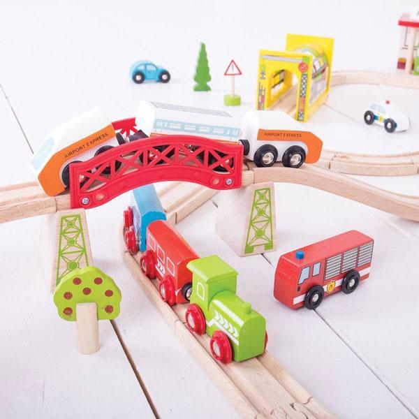 wooden train play set