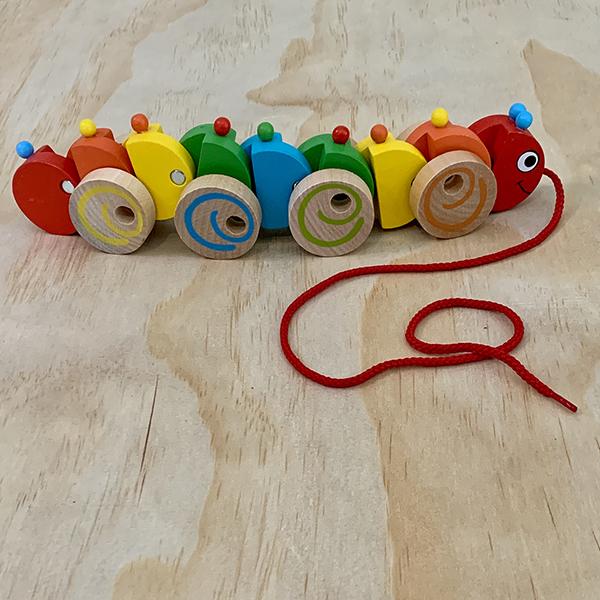 wooden caterpillar pull toy