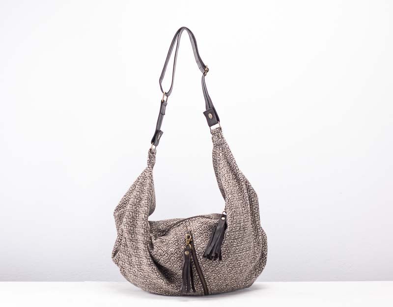 Kallia Mini Bag - Grey Patterned Wool and Black Leather