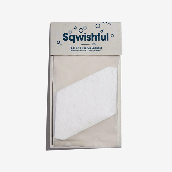 Sqwishful's tree-free packaging made from sugarcane fiber and starch-based bag