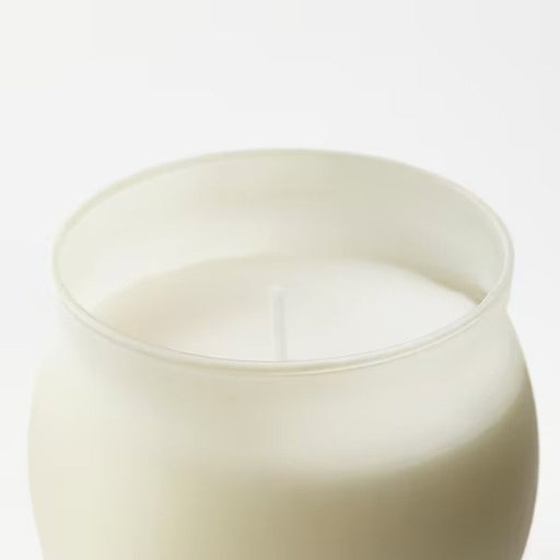 JÄMLIK scented candle in glass, Vanilla/light beige, 50 hr - IKEA CA