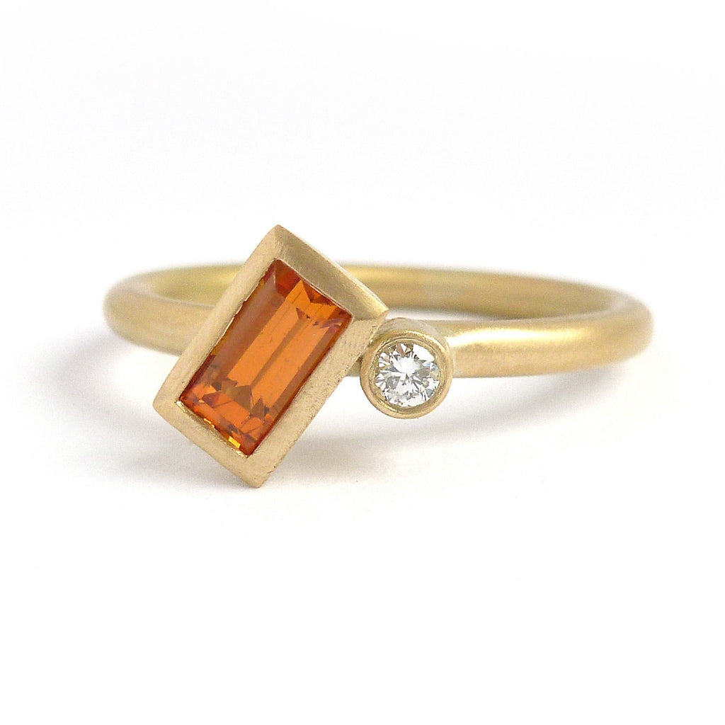 Orange Sapphire Diamond 18ct Gold Ring Unique And Contemporary Sue Lane