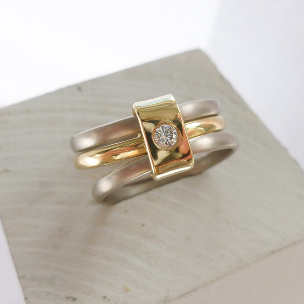 Contemporary engagement, wedding ring handmade by Sue Lane - bespoke, modern, handmade.