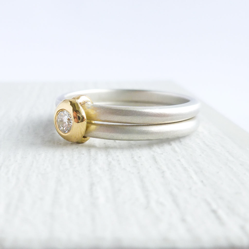 Silver, 18ct gold and diamond contemporary ring - bespoke & handmade ...