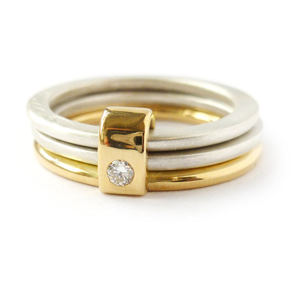 Silver and 18ct gold diamond ring - contemporary, unique and bespoke ...