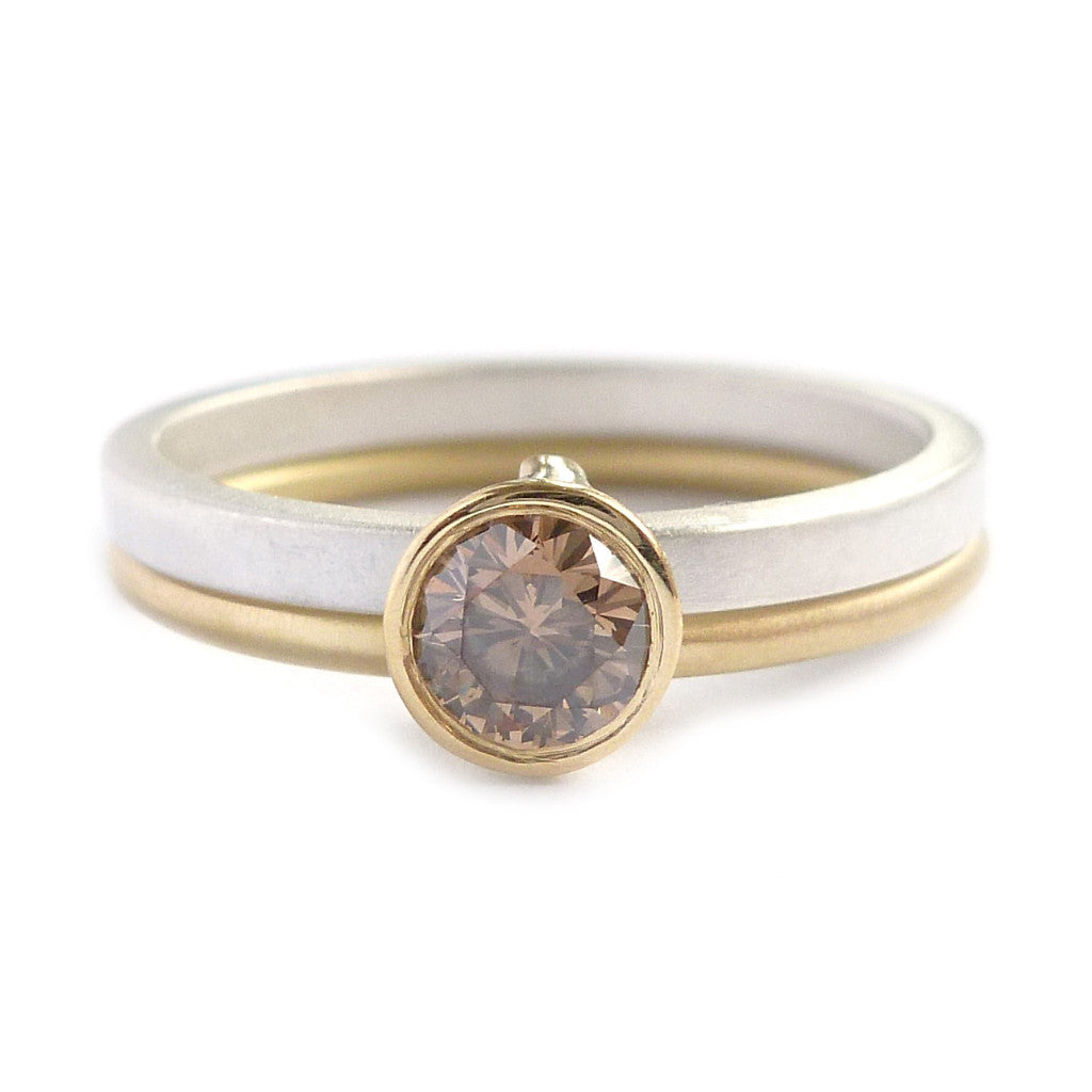 Silver 18k Gold And Cognac Diamond Ring Sgr06