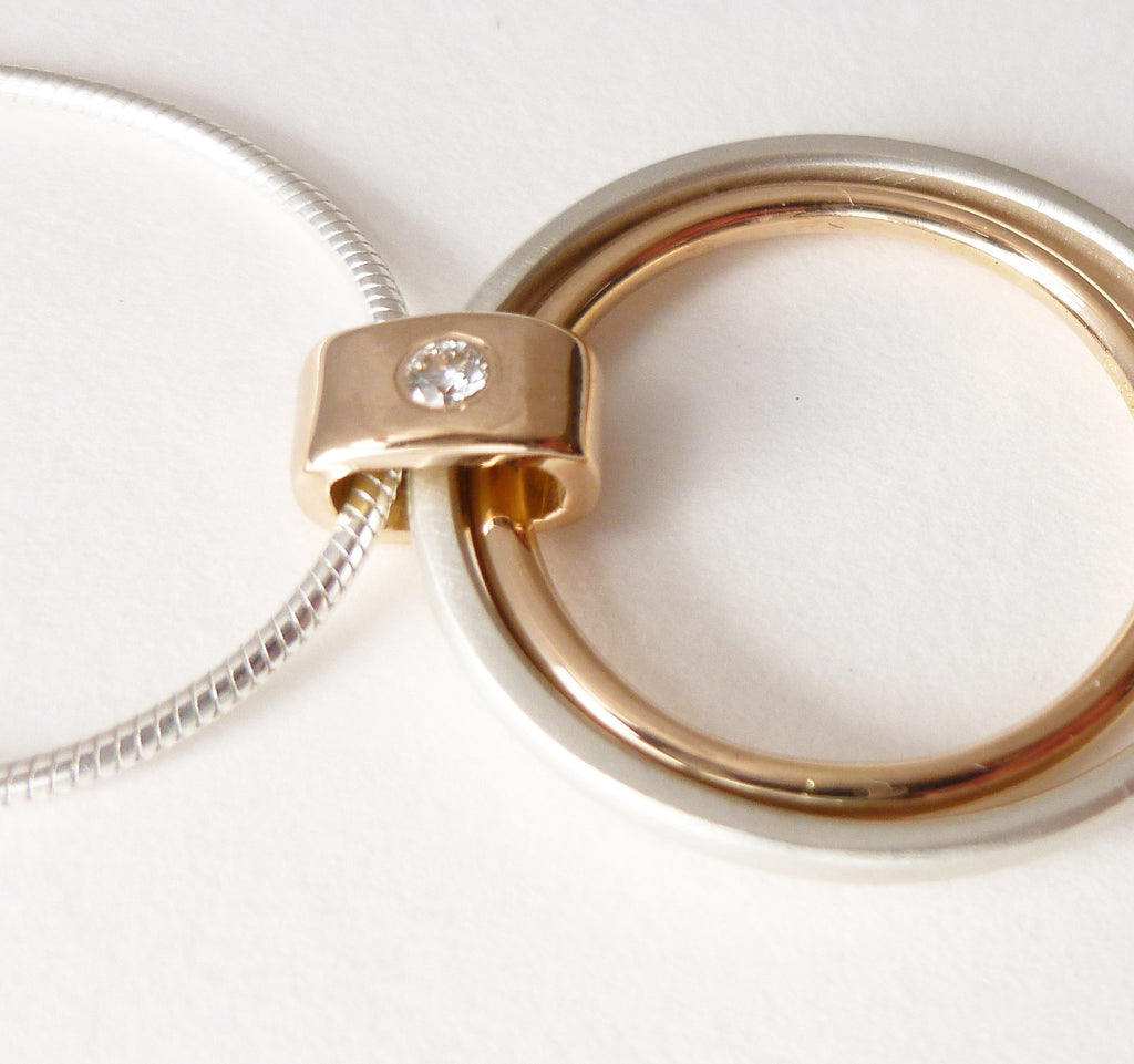 Circle Silver,18k Gold and Diamond Necklace (cir11)