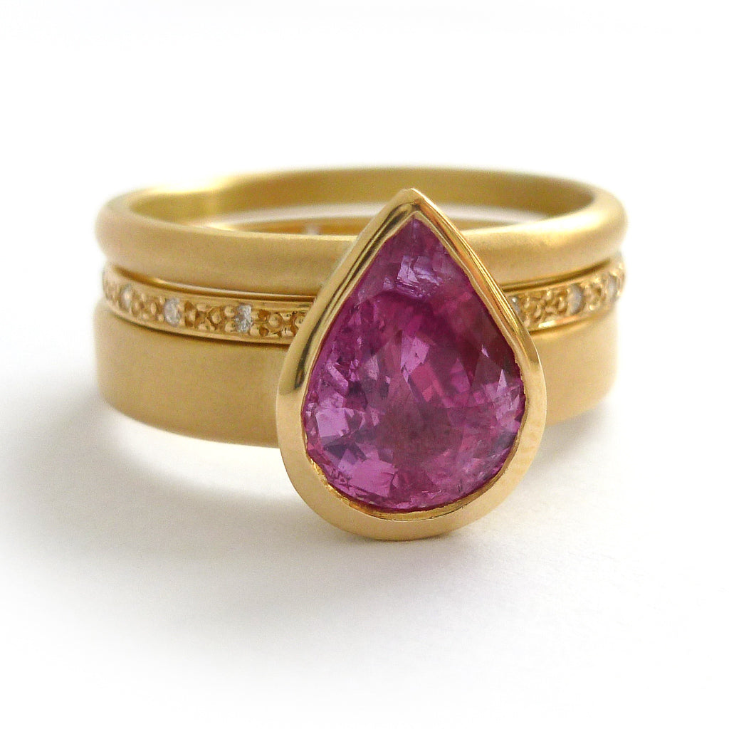 Pink Sapphire Two Row Gold Ring Sundar