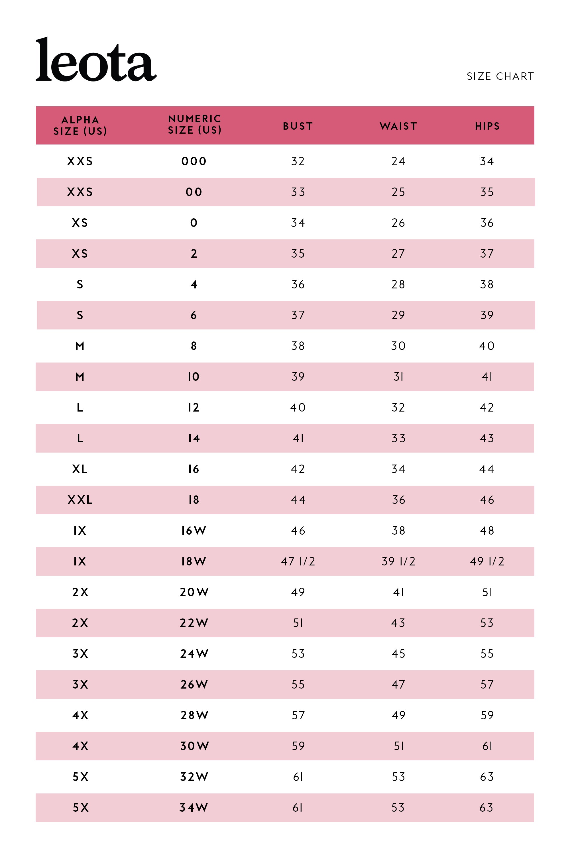 Vs Pink Size Chart