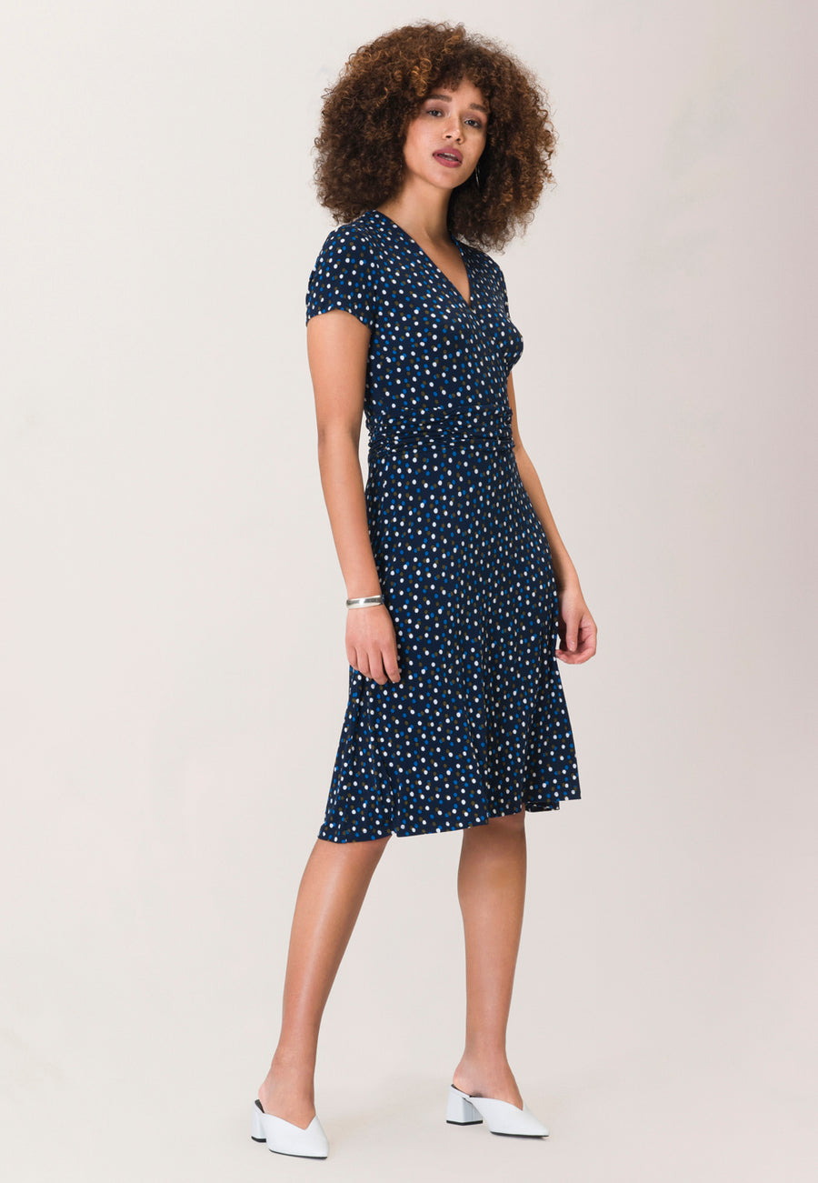 navy blue wrap dress with sleeves