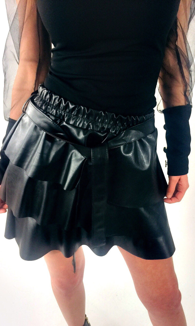 Black pu belted rara skirt – DBP Boutique