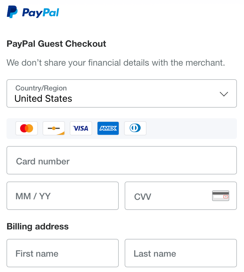 Completing a payment using PayPal Guest Checkout