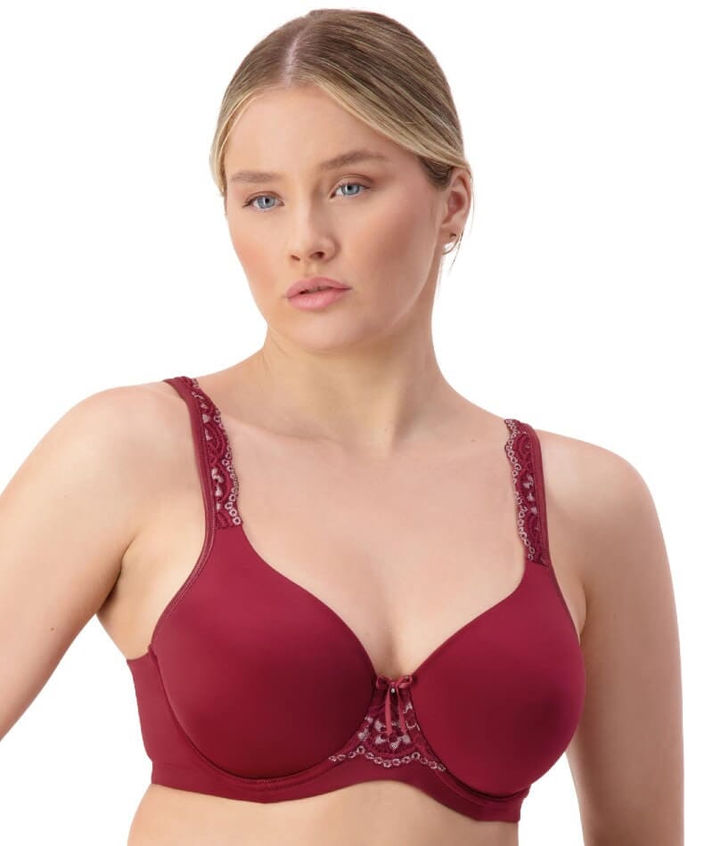 Womens Plus Size Soft Cotton Lace Bra Full Coverage Wirefree Non-Padded 48A  Wine Red