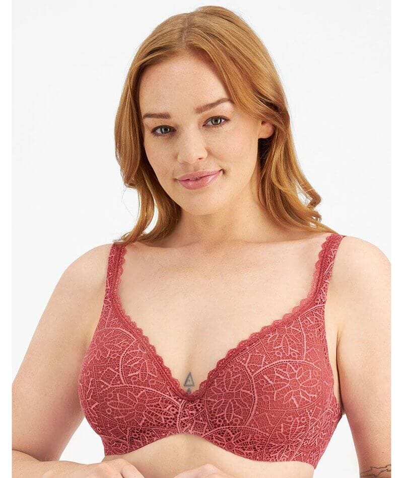 Womens Plus Size Bras Full Coverage Lace Underwire Unlined Bra Up To J  Lipstick Red 36D