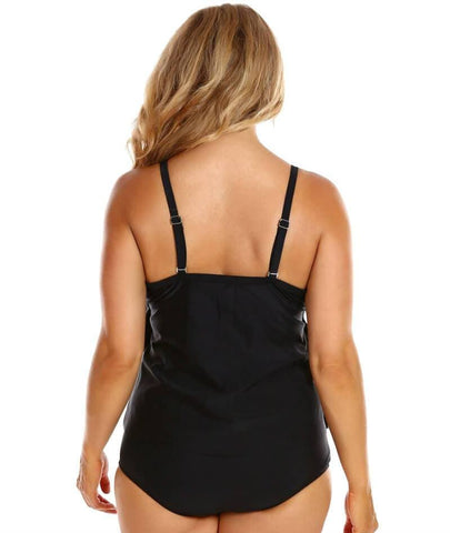 Capriosca Chlorine Resistant Long Sleeve Zip One Piece Swimsuit - Blac -  Curvy Bras