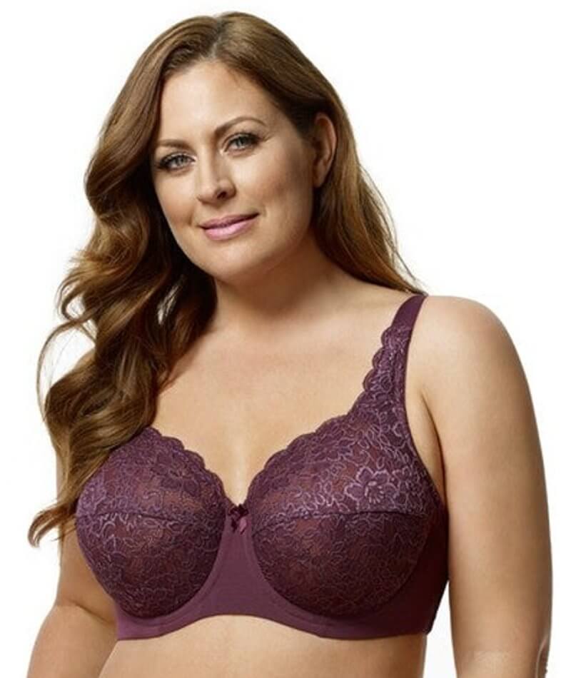 Women's Bra Full Coverage Jacquard Non Padded Lace Sheer Underwire Plus  Size Bra (Color : Beige, Size : 44F)