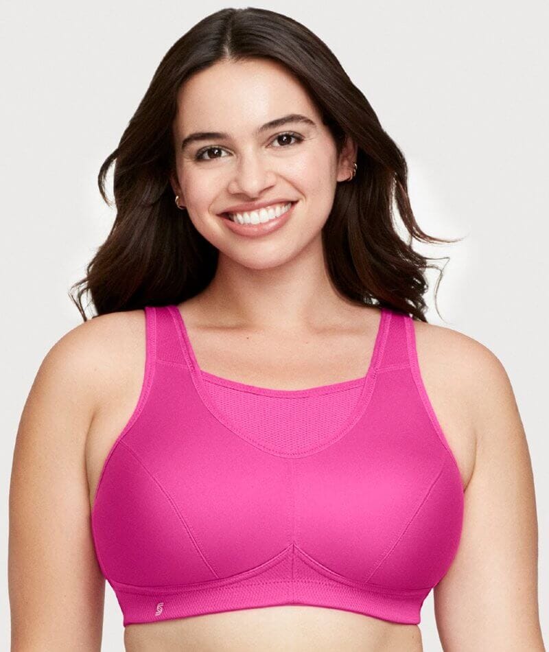 No-Bounce Camisole Elite Sports Bra Gray/Coral  Things that bounce, Sports  bra, Bra size calculator