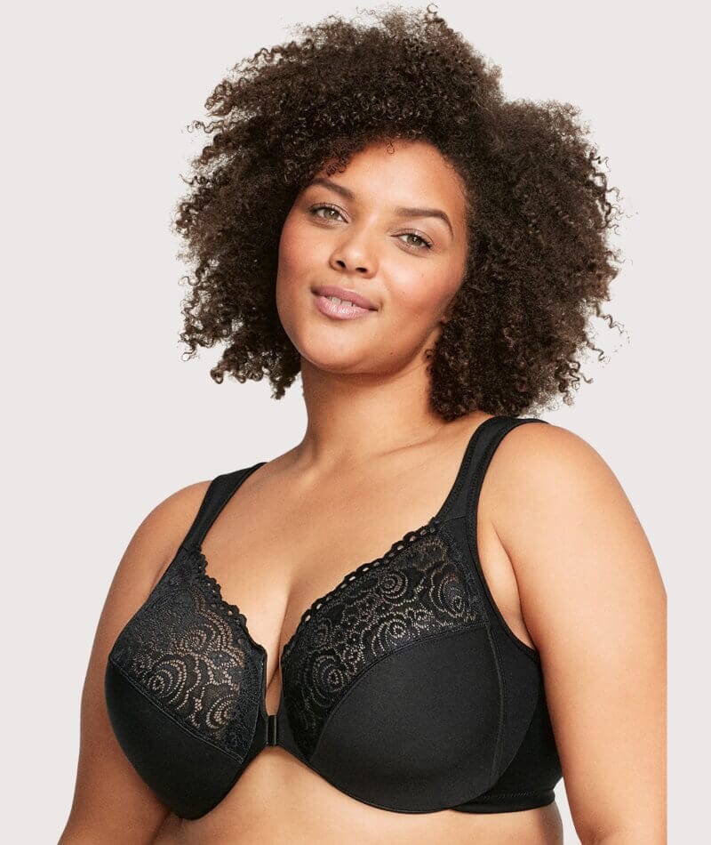  Womens Front Closure Bras Posture Full Coverage Plus Size  Underwire Unlined Back Support Plunge Seamless Bra B-H Cups Black 36H