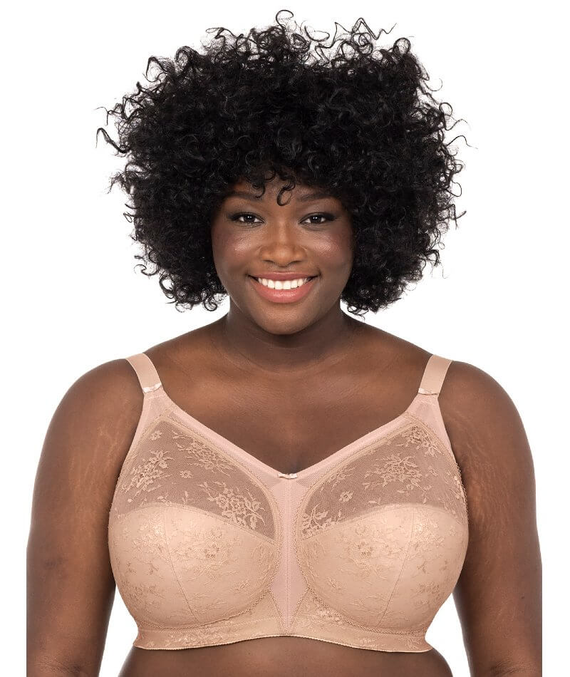 Womens Plus Size Soft Cotton Lace Bra Full Coverage Wirefree  Non-Padded 52G Gray