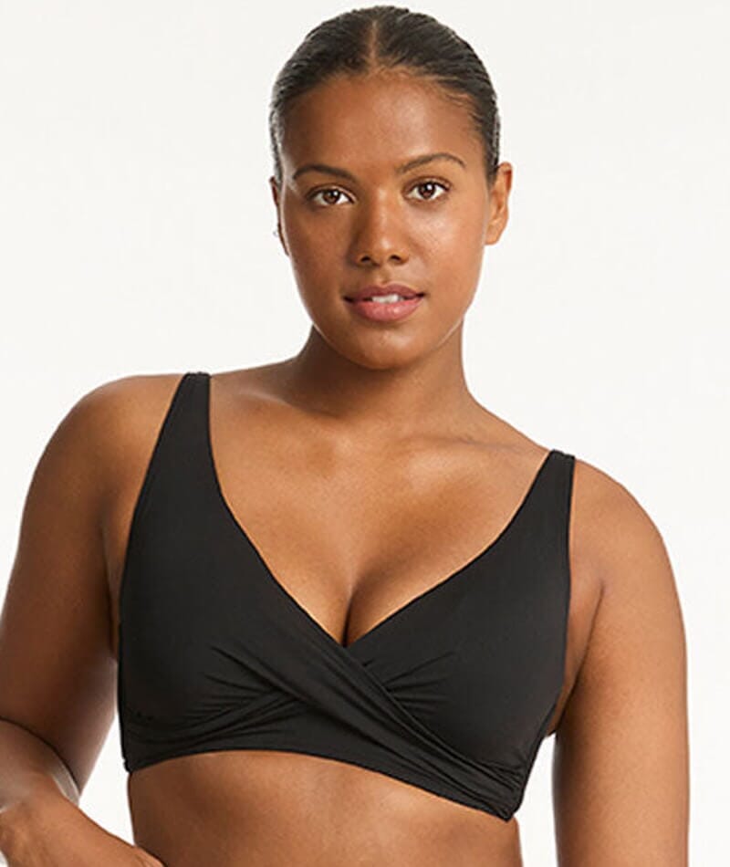 Sea Level Escape Twist Front DD-E Cup Bikini Top - Black - Curvy Bras