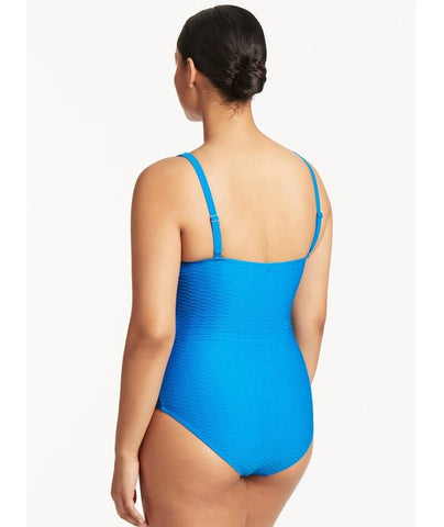 Sea Level Capri Frill Wrap One Piece Swimsuit - Royal - Curvy Bras