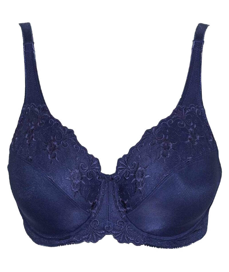 Triumph Embroidered Minimizer Bra Navy Blue Curvy Bras 