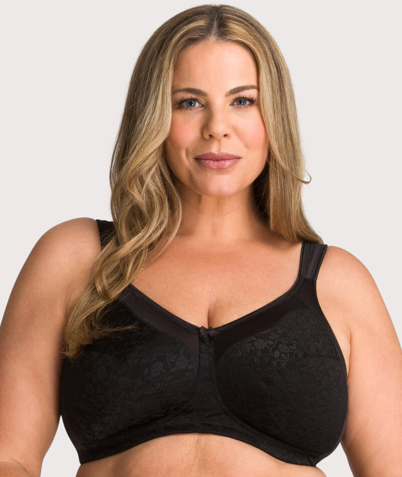 Womens Plus Size Soft Cotton Lace Bra Full Coverage Wirefree Non-Padded 50A  Black