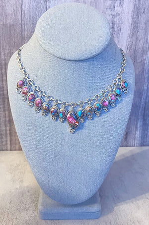 Sterling Silver Pink Dahlia Multi Stone Necklace - SophiaRene Boutique