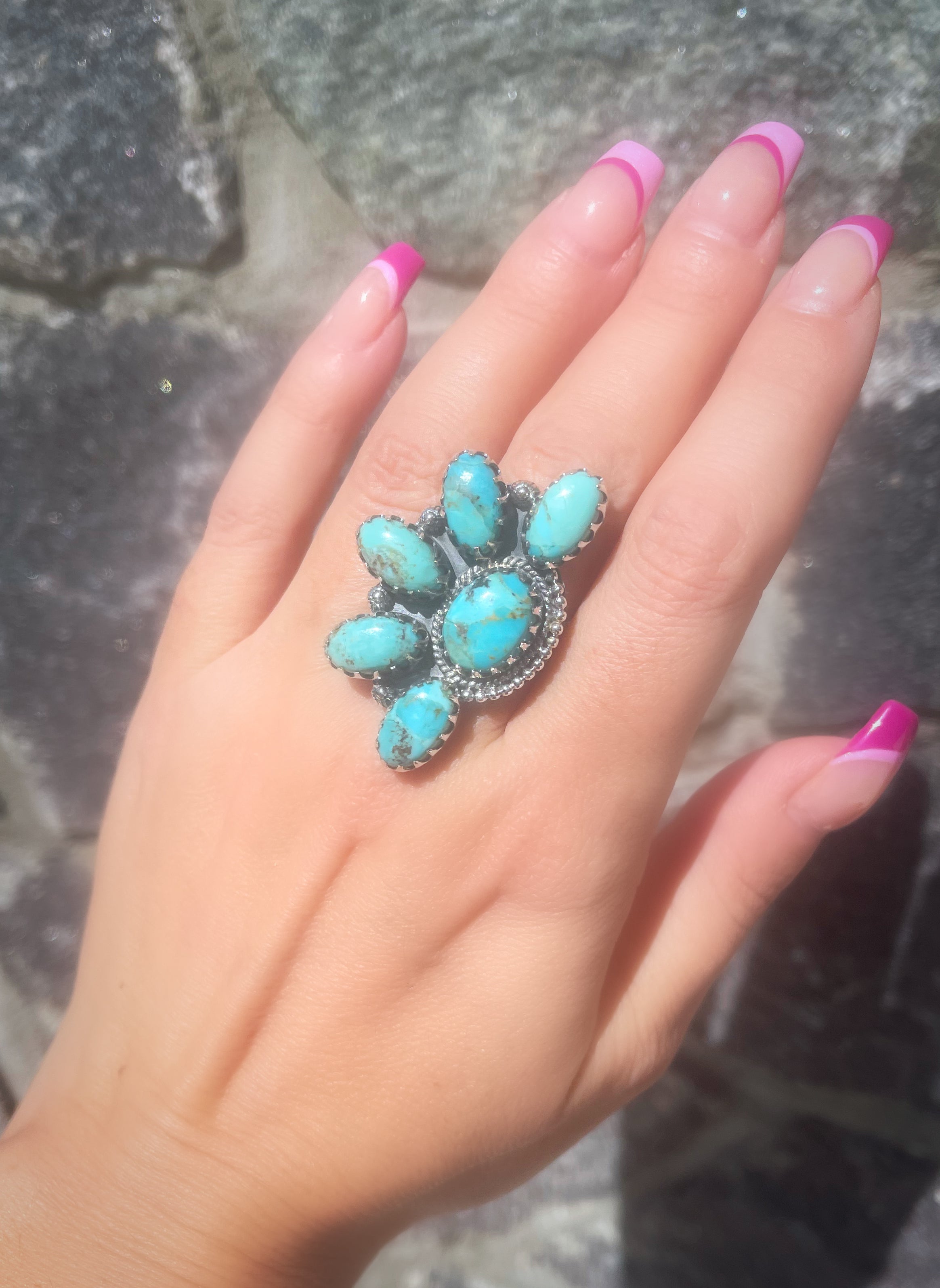 Sterling Silver Small Half Custom Turquoise Cluster Ring
